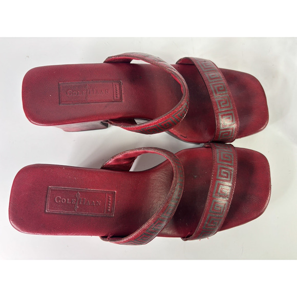 Cole Haan Resort Womens 7 B Red Leather Platform Heel Sandals Y2K Vintage - Picture 7 of 14
